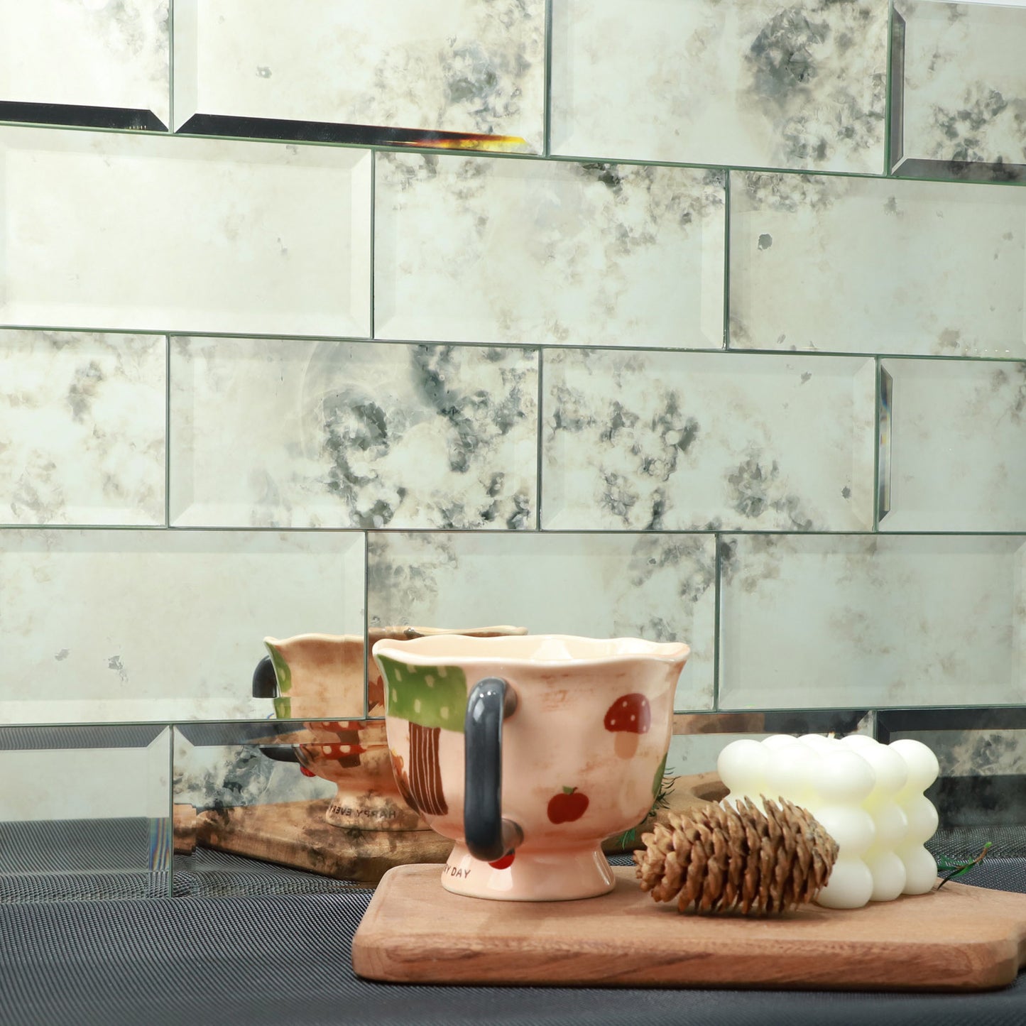 Antique Mirror Beveled Subway  Peel and Stick Backsplash Wall Tile