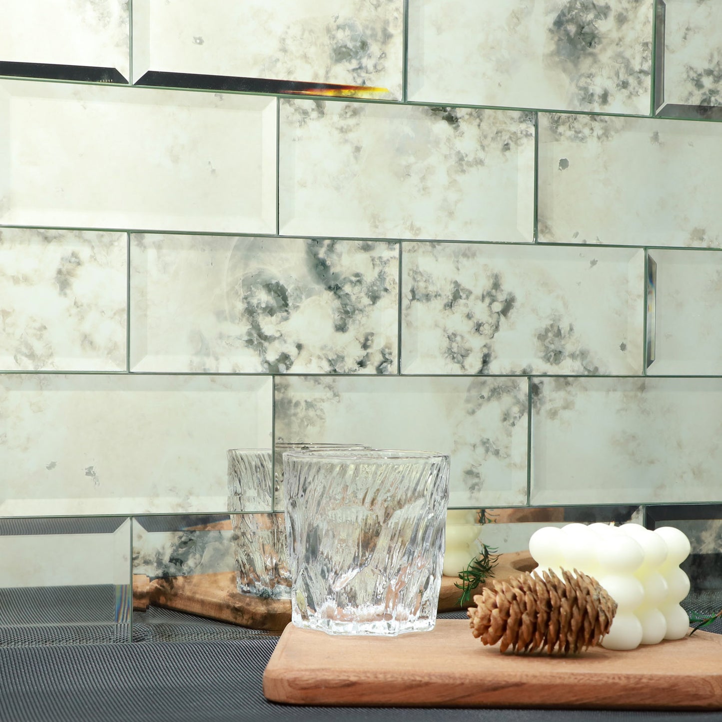 Antique Mirror Beveled Subway  Peel and Stick Backsplash Wall Tile