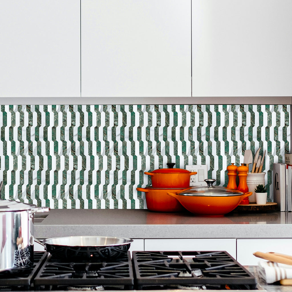Long Green Hexaon Peel and Stick Backsplash Tile