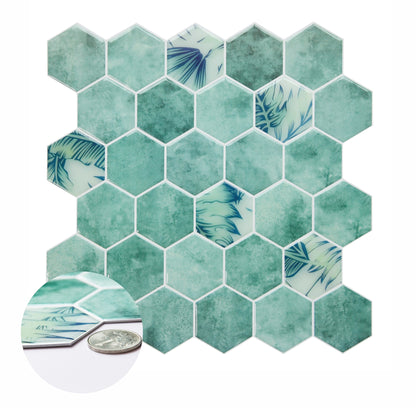 3D Green Hexagon Peel and Stick Backsplash Wall Tile