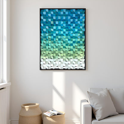 Geometric Acoustic Wood Wall Art –Sea Blue Soundproof Panel for Modern Decor