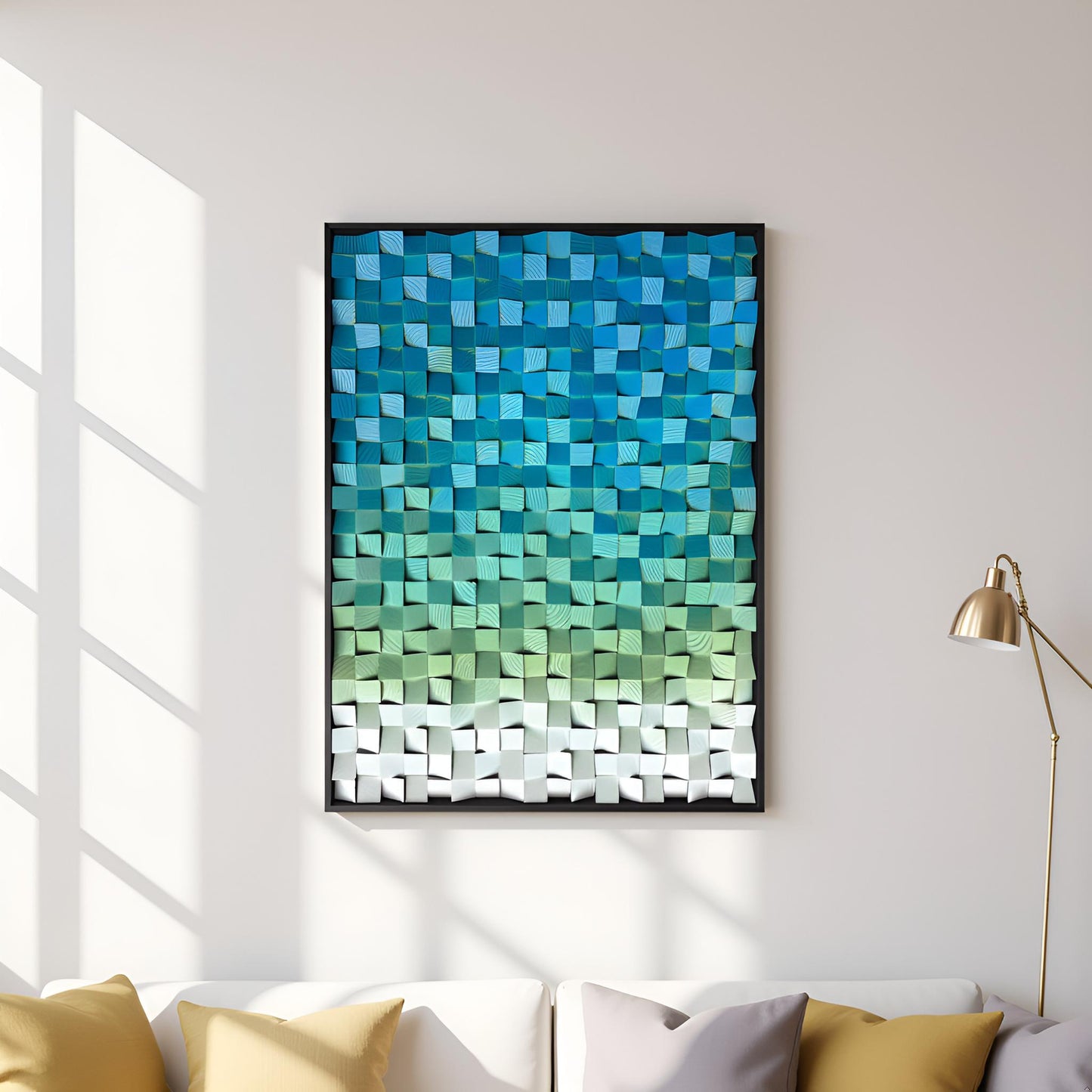 Geometric Acoustic Wood Wall Art –Sea Blue Soundproof Panel for Modern Decor