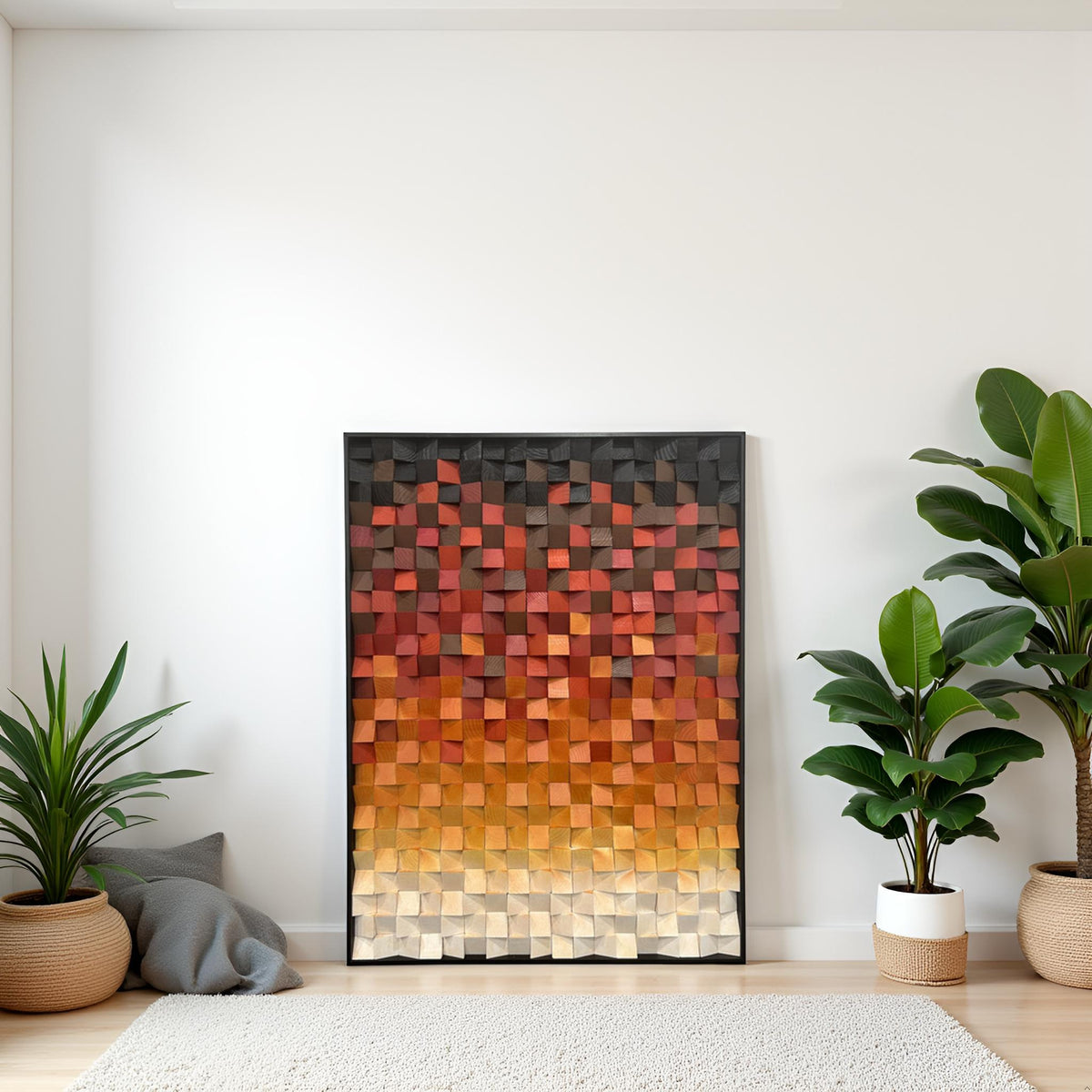 Geometric Wood Art Sculptured Art Painting Sculpture Textured Wall Decor Wood Block Art Geometric Wood Wall Art Custom sizes-Sunset Glow
