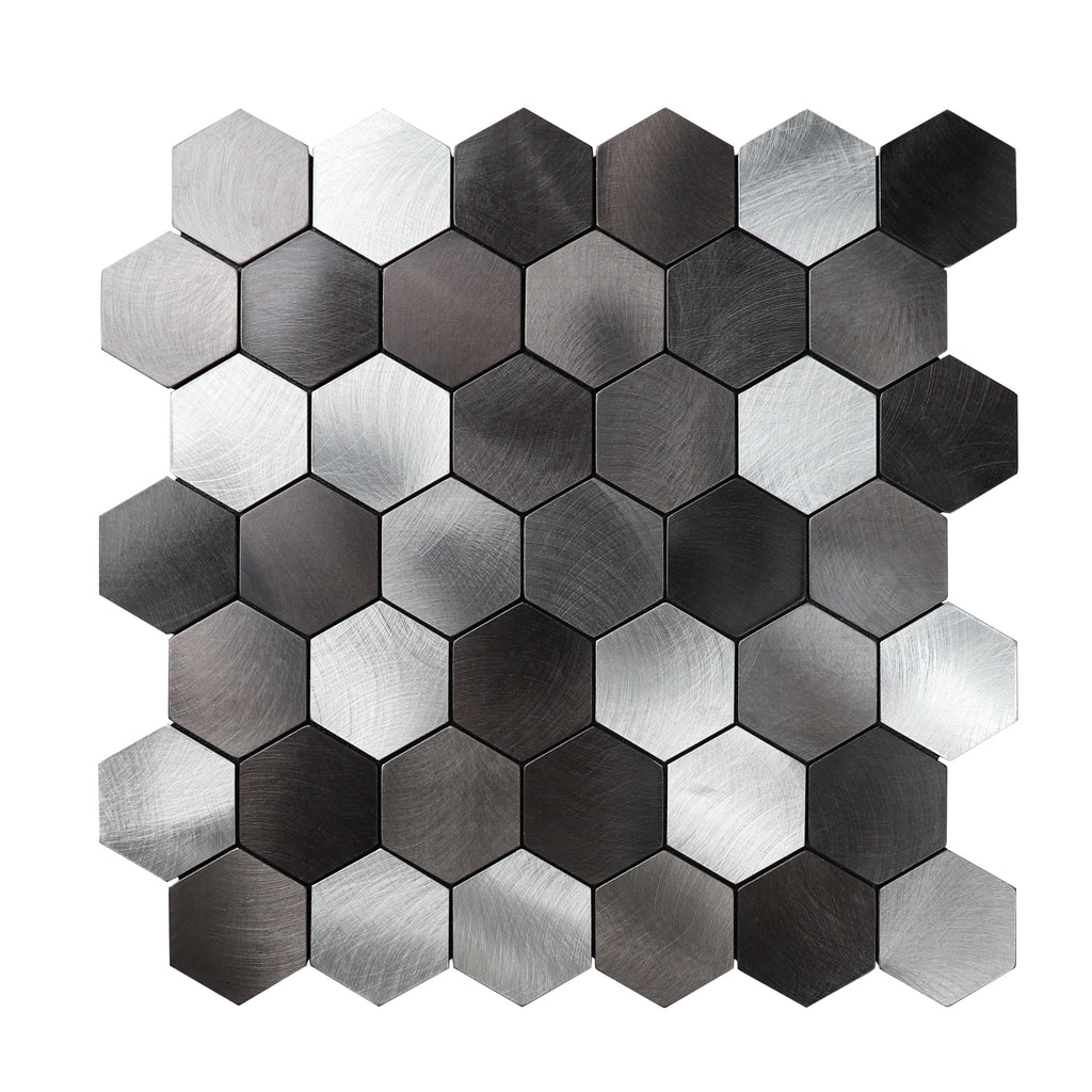 Mix Black Hexagon Aluminum Peel and Stick Wall Tile
