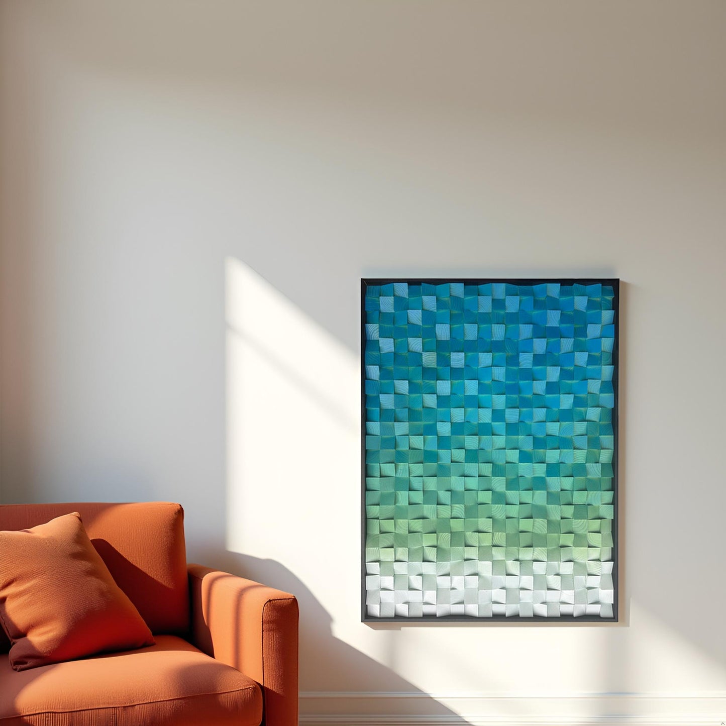 Geometric Acoustic Wood Wall Art –Sea Blue Soundproof Panel for Modern Decor