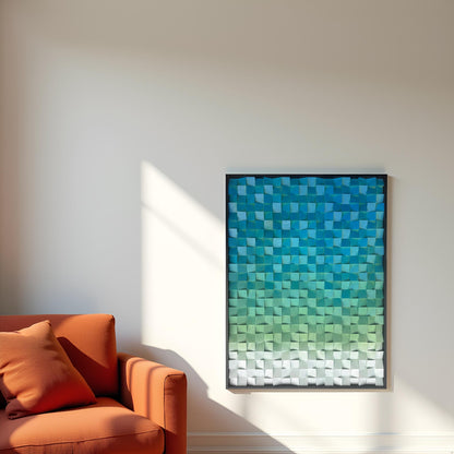 Geometric Acoustic Wood Wall Art –Sea Blue Soundproof Panel for Modern Decor