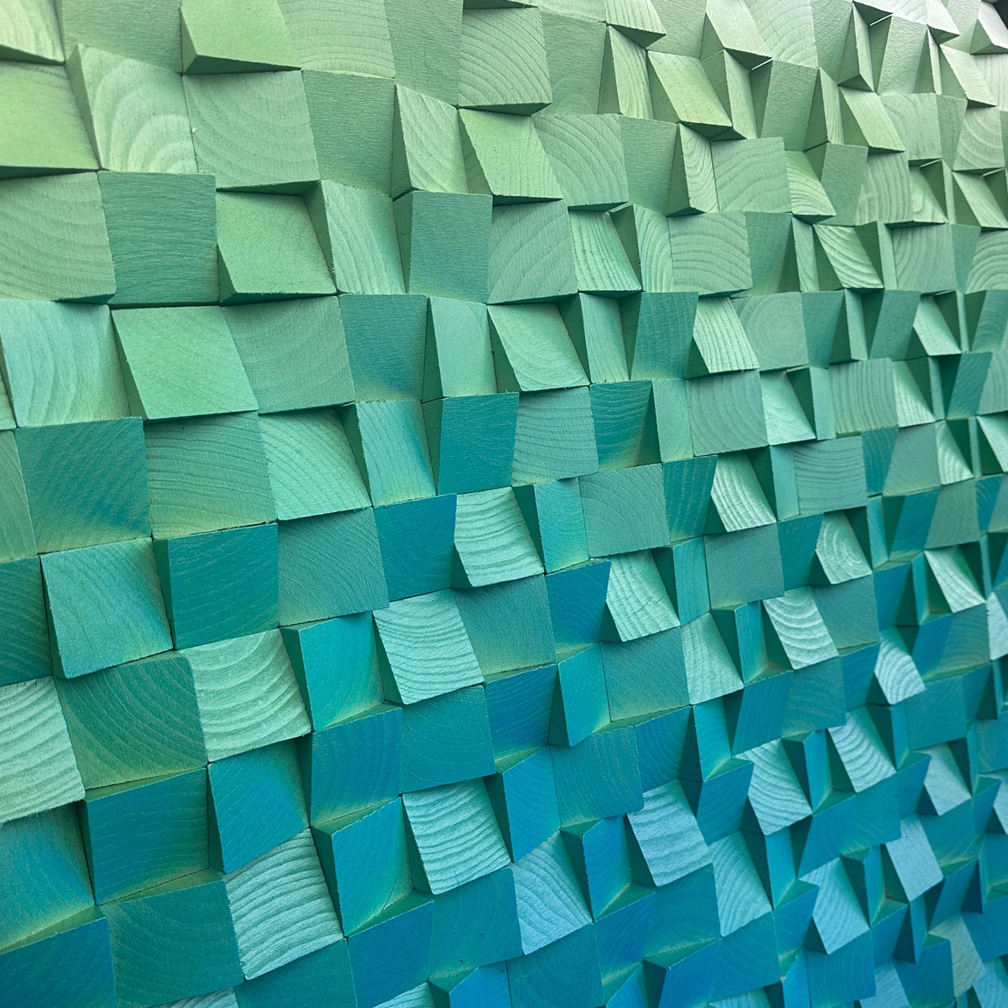 Geometric Acoustic Wood Wall Art –Sea Blue Soundproof Panel for Modern Decor