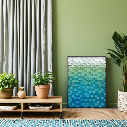 Geometric Acoustic Wood Wall Art –Sea Blue Soundproof Panel for Modern Decor