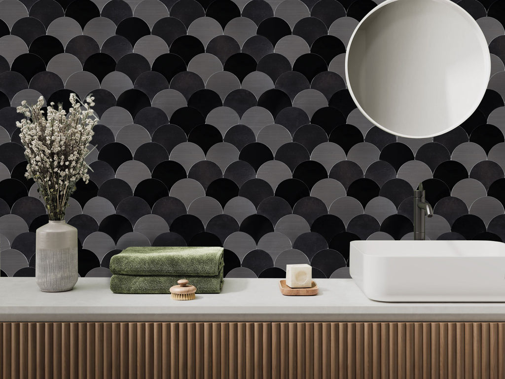 Fish Scale Black  Peel and Stick Backsplash Wall Tile