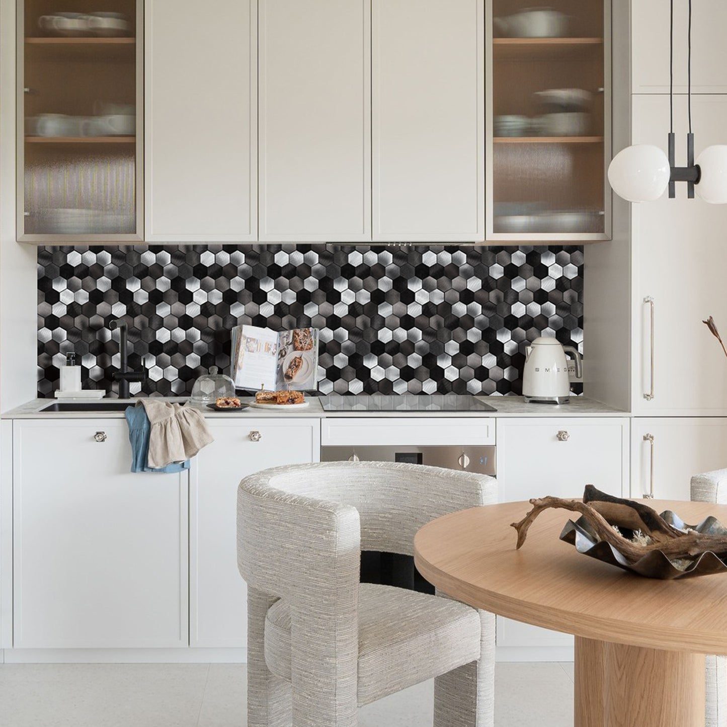Mix Black Hexagon Aluminum Peel and Stick Wall Tile