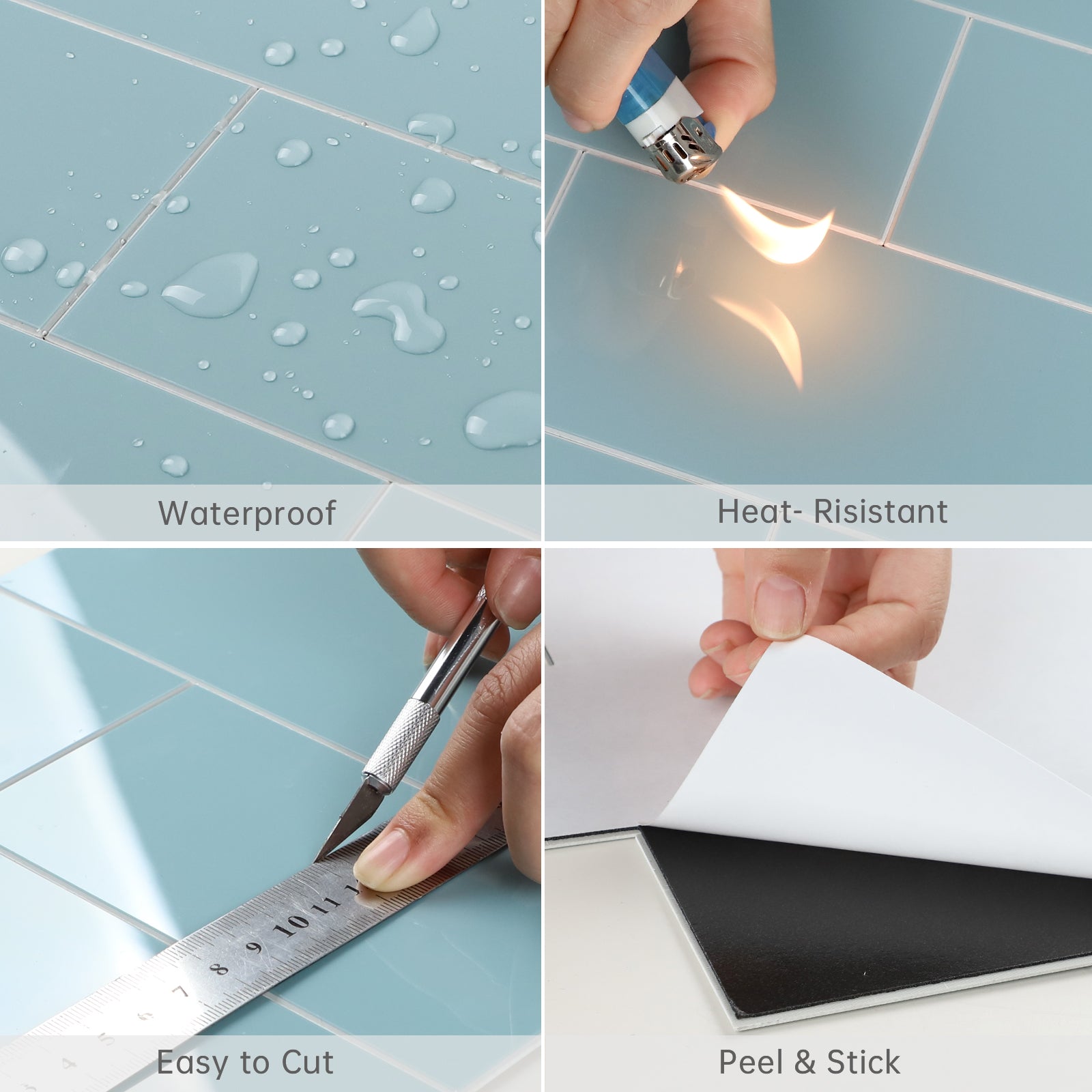 3D Glossy Blue Subway Peel and Stick Wall Tile