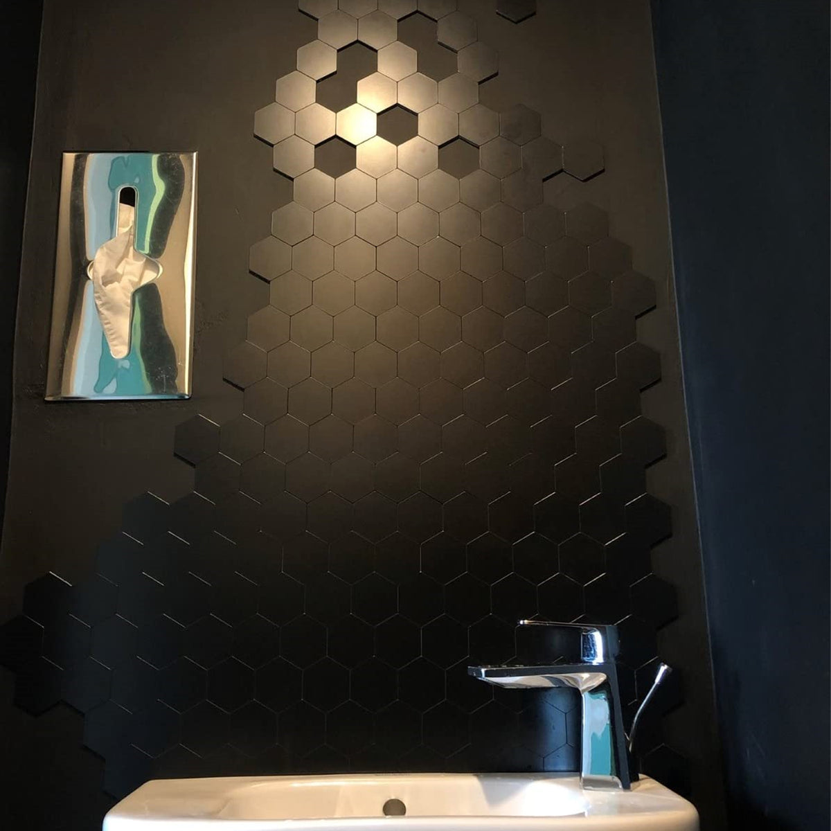 Peel and Stick Black Tile Backsplash, Hexagon Aluminum Composite Panel Self Adhesive Tile Backsplash for Kitchen