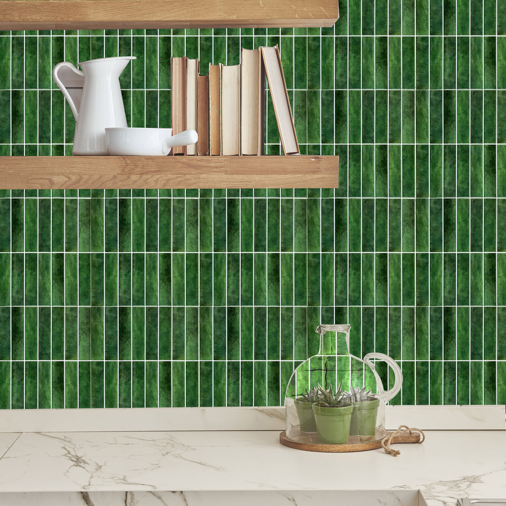 3D Green Linear Peel and Stick Backsplash Wall Tile