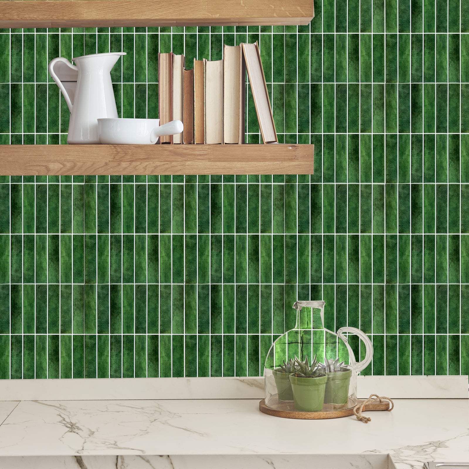 3D Green Linear Peel and Stick Backsplash Wall Tile