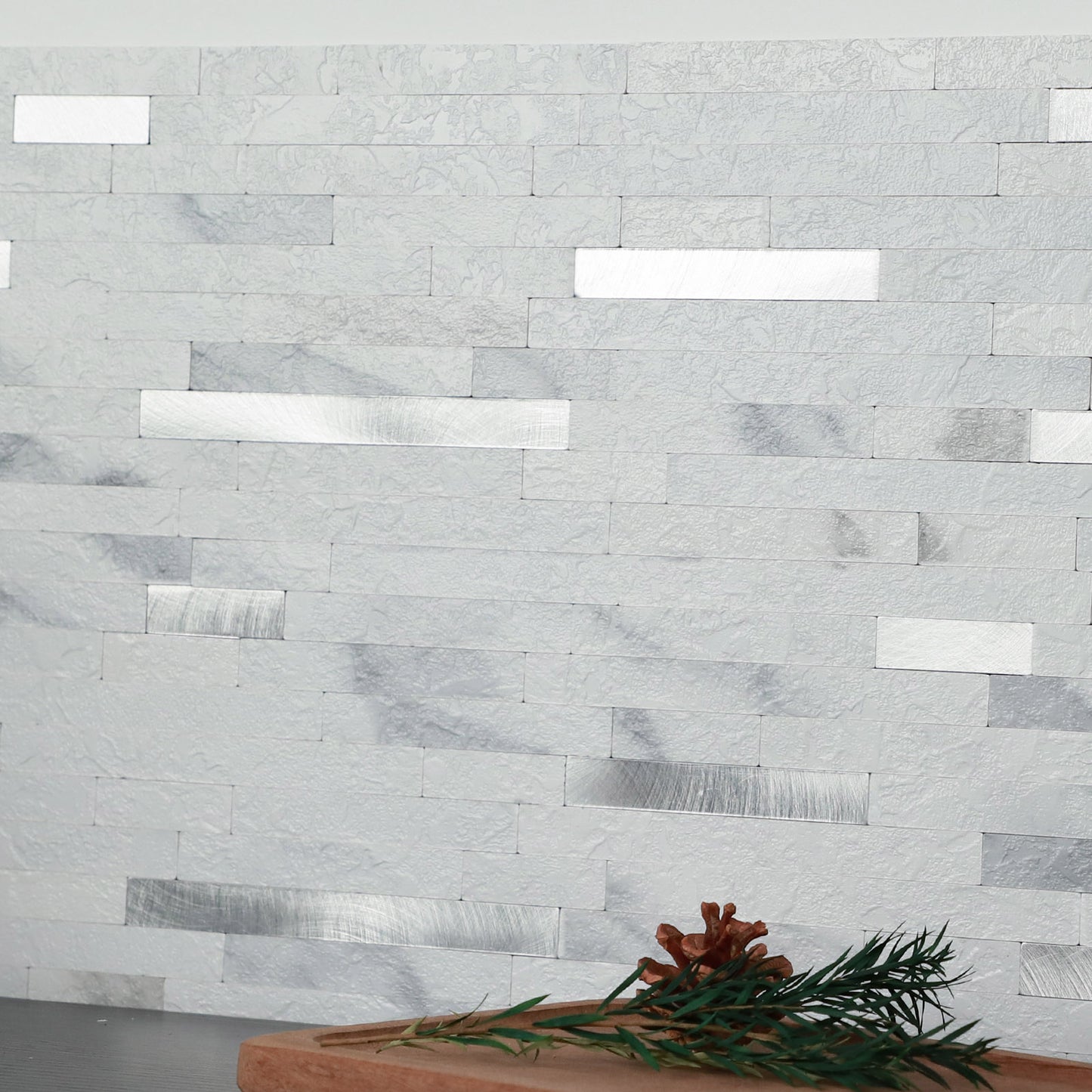 Faux Volakas White Stone  Peel and Stick Backsplash Wall Tile