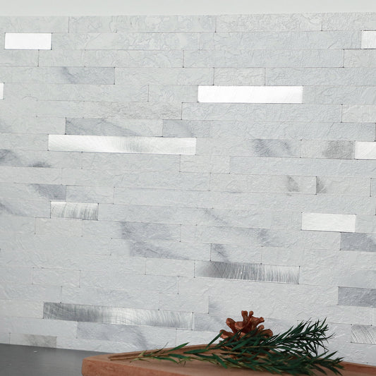Faux Volakas White Stone  Peel and Stick Backsplash Wall Tile