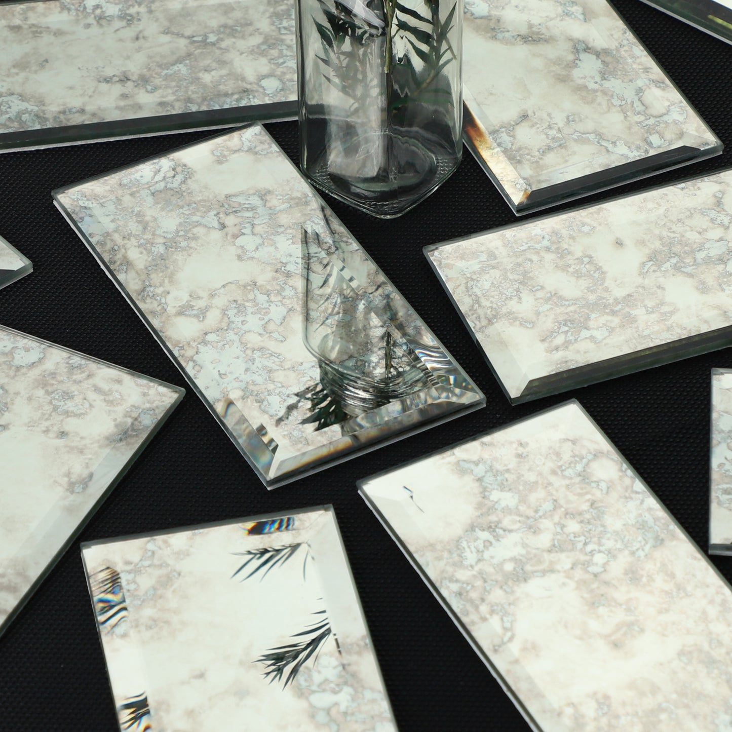 Antique Silver Mirror Beveled Subway  Peel and Stick Backsplash Wall Tile