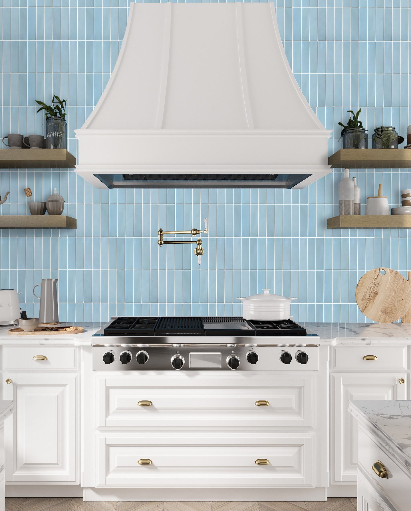 3D Blue Gradient Linear Peel and Stick Wall Tile