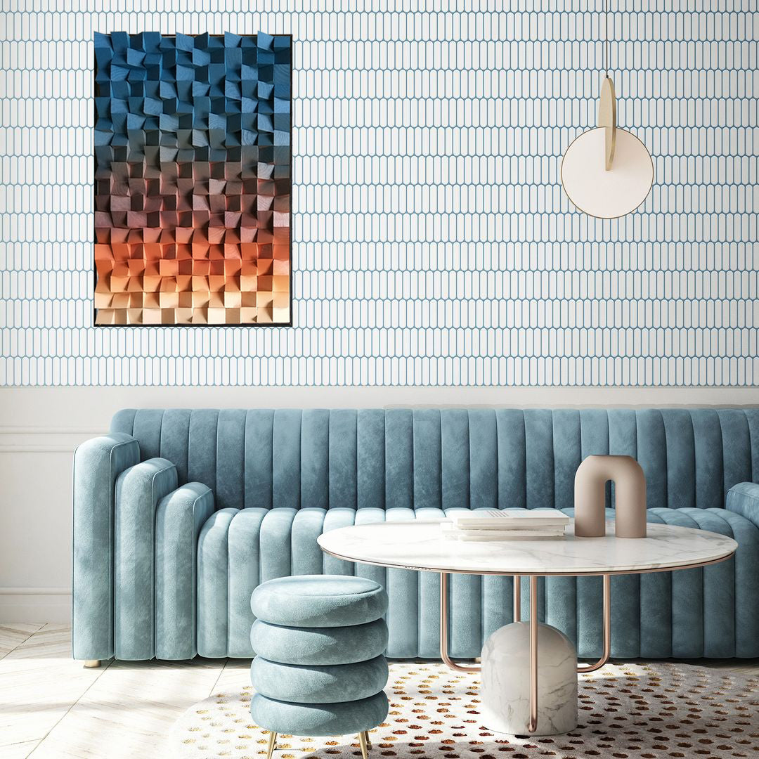 Geometric Acoustic Wood Wall Art – Blue Soundproof Panel for Modern Decor