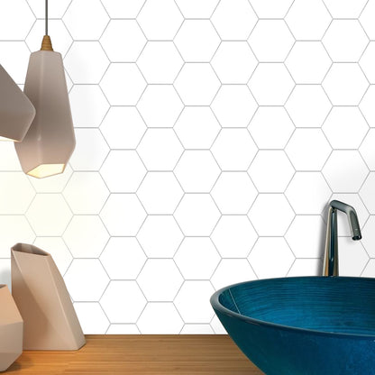 White Hexagon Peel and Stick Wall Tile