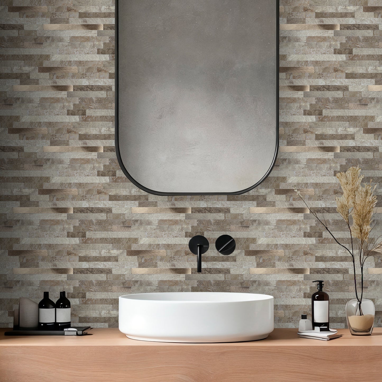 Miscasa Peel and Stick Backsplash – Ecru Slate Faux Stone Wall Tiles（12-Sheet）