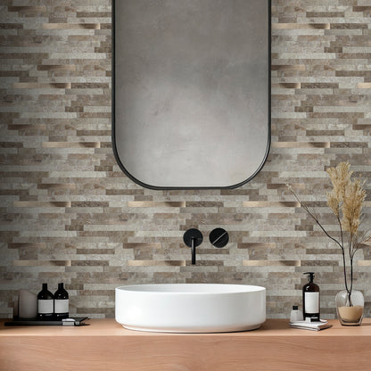 Miscasa Peel and Stick Backsplash – Ecru Slate Faux Stone Wall Tiles（12-Sheet）