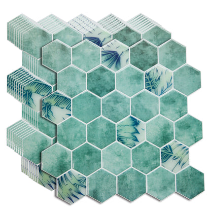3D Green Hexagon Peel and Stick Backsplash Wall Tile