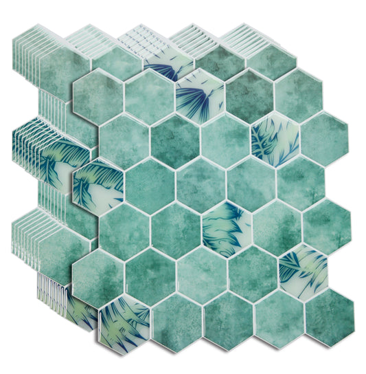3D Green Hexagon Peel and Stick Backsplash Wall Tile