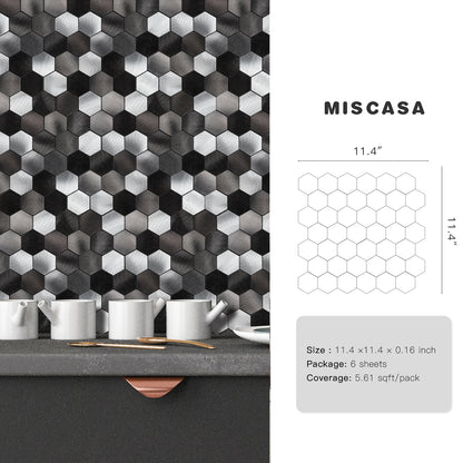 Mix Black Hexagon Aluminum Peel and Stick Wall Tile