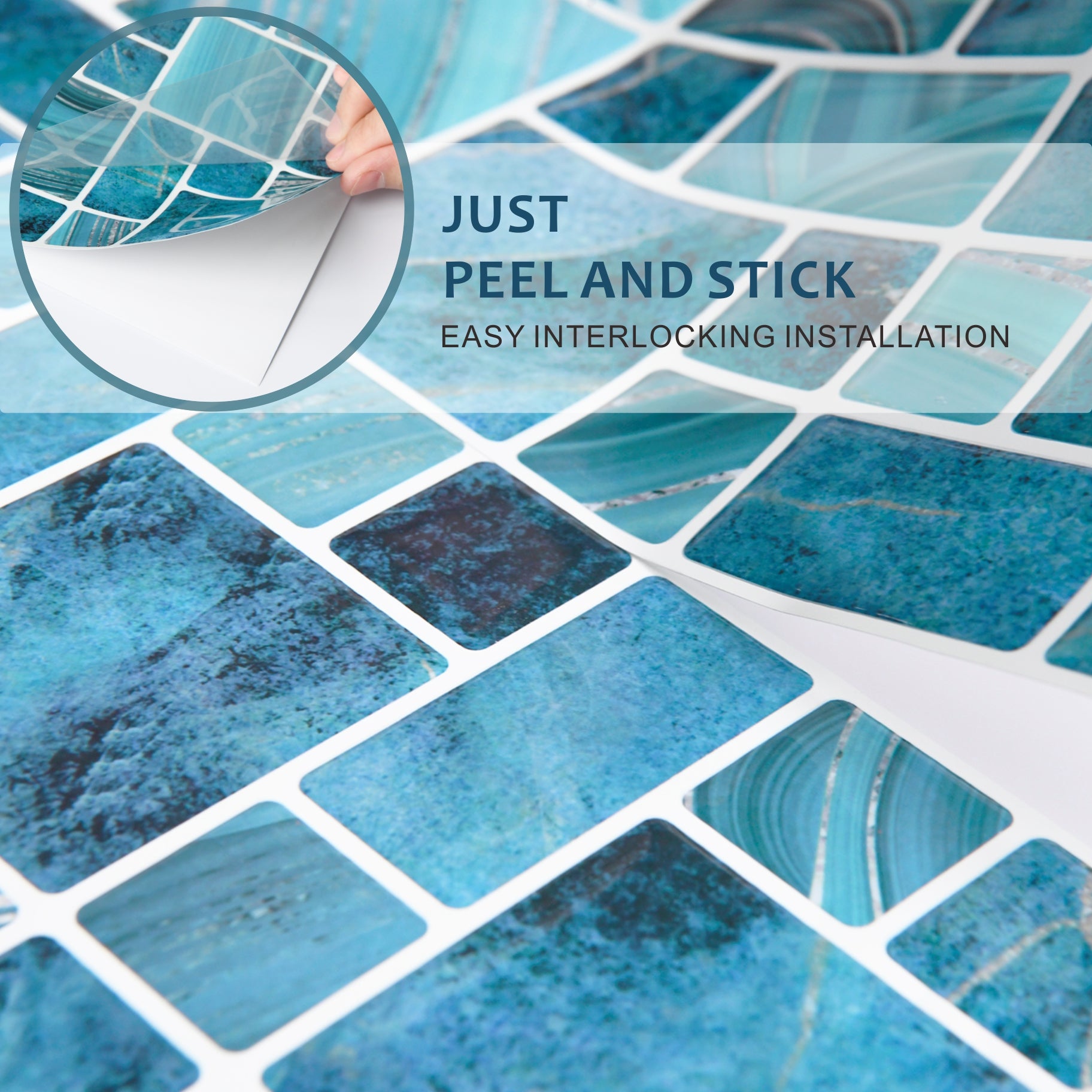 3D Blue Square Peel and Stick Backsplash Wall Tile