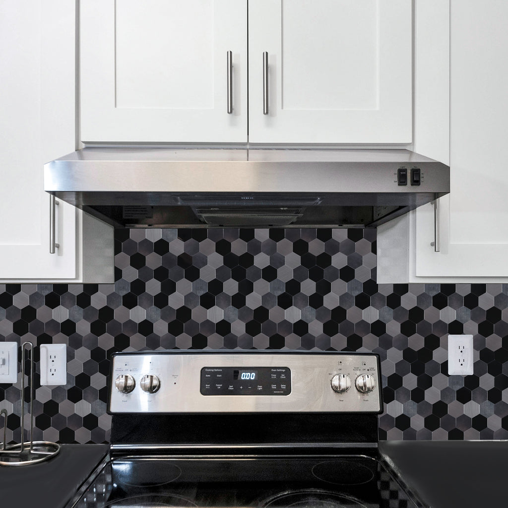 Black Hexagon Aluminum Peel and Stick Wall Tile