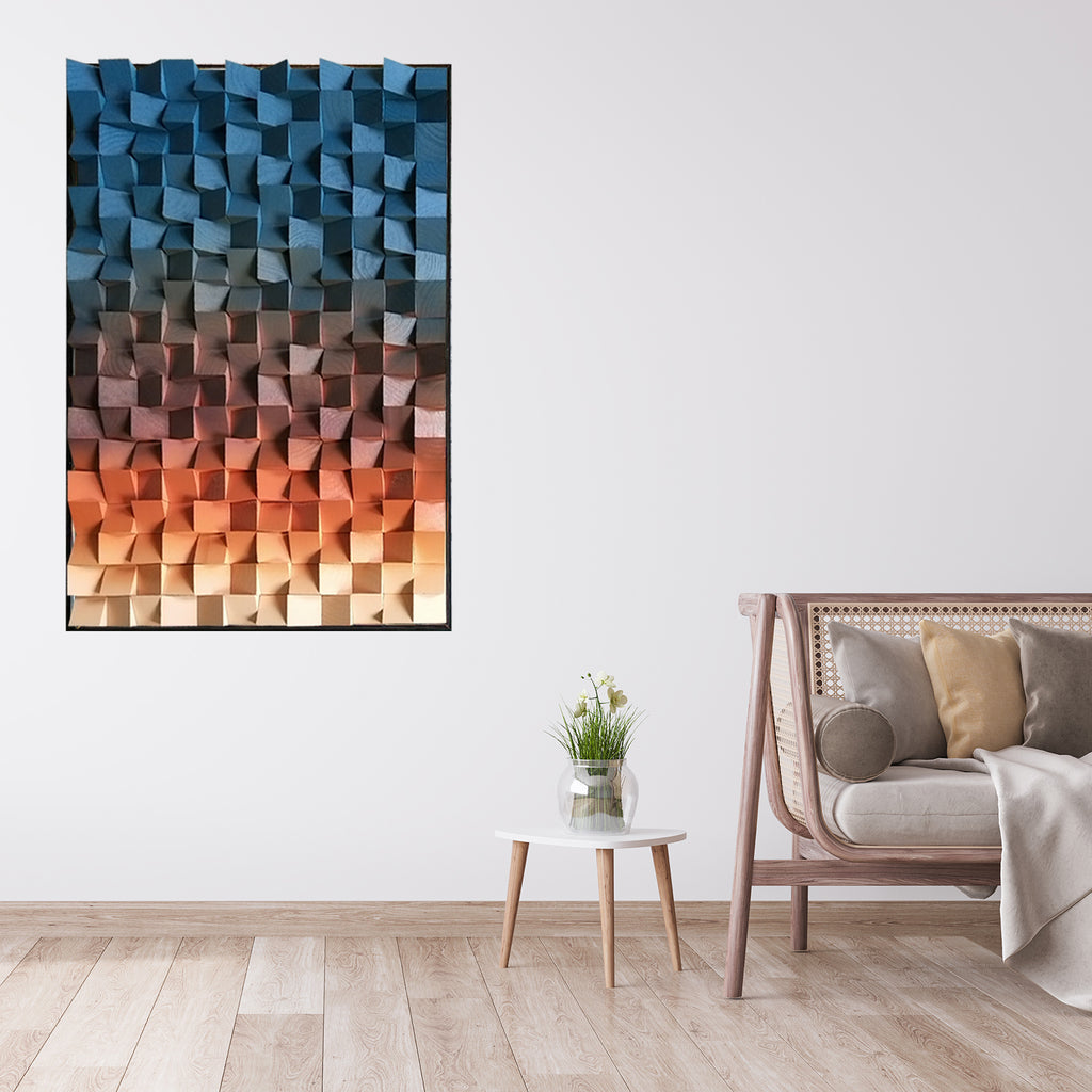 Geometric Acoustic Wood Wall Art – Blue Soundproof Panel for Modern Decor