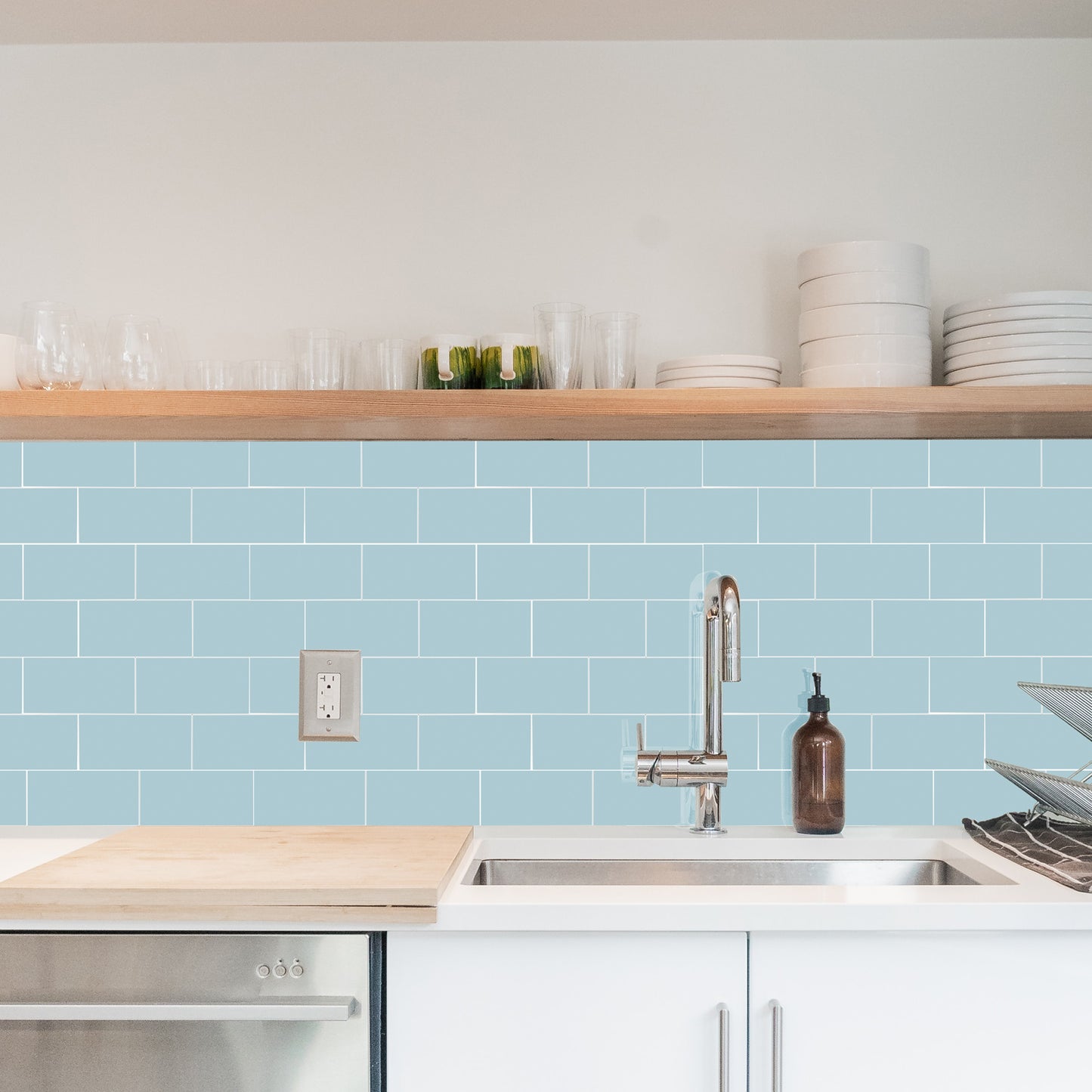 3D Glossy Blue Subway Peel and Stick Wall Tile