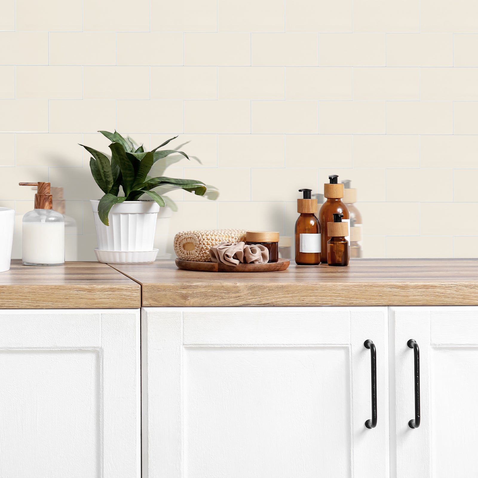 3D Glossy Beige Subway Peel and Stick Wall Tile