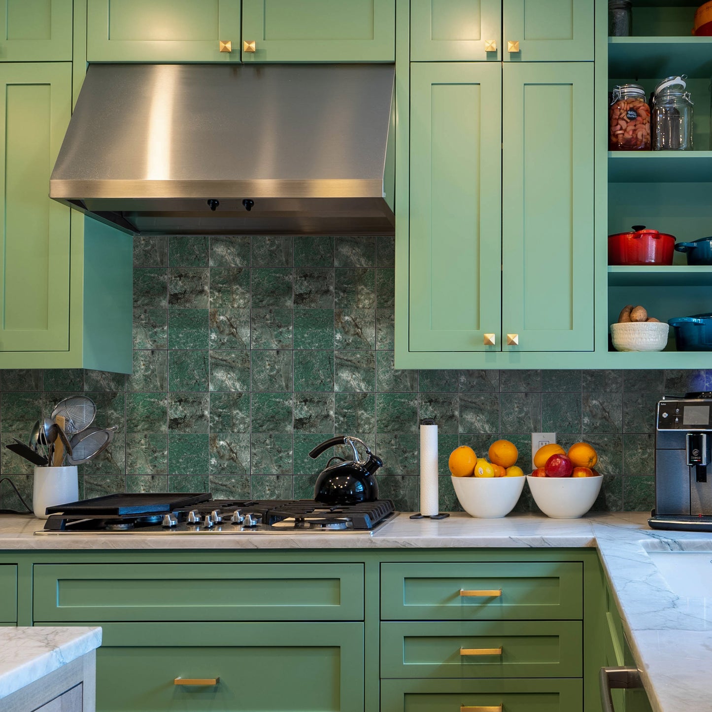 Green Marble Peel and Stick Backsplash Wall Tile