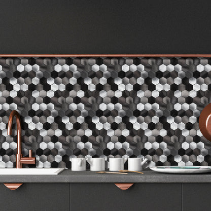 Mix Black Hexagon Aluminum Peel and Stick Wall Tile