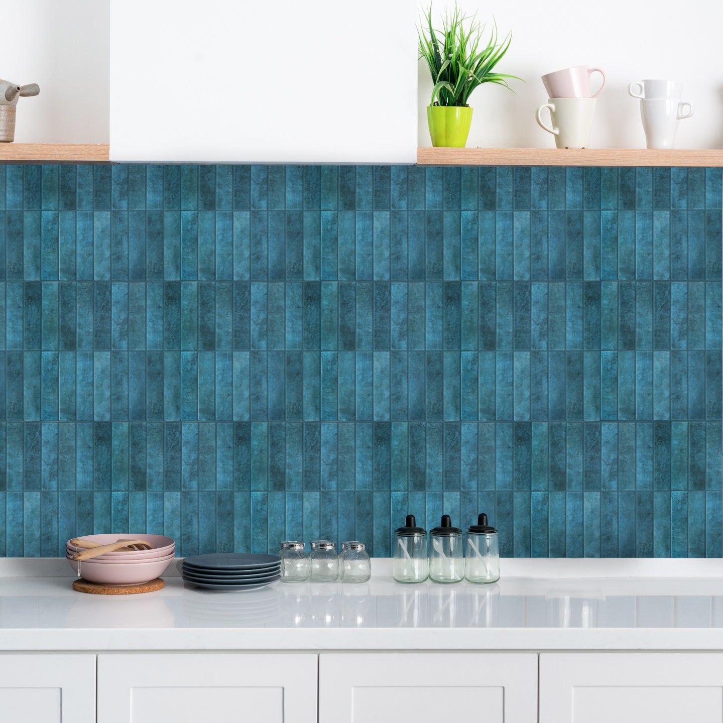 3D Blue Linear Mosaic Peel and Stick Wall Tile