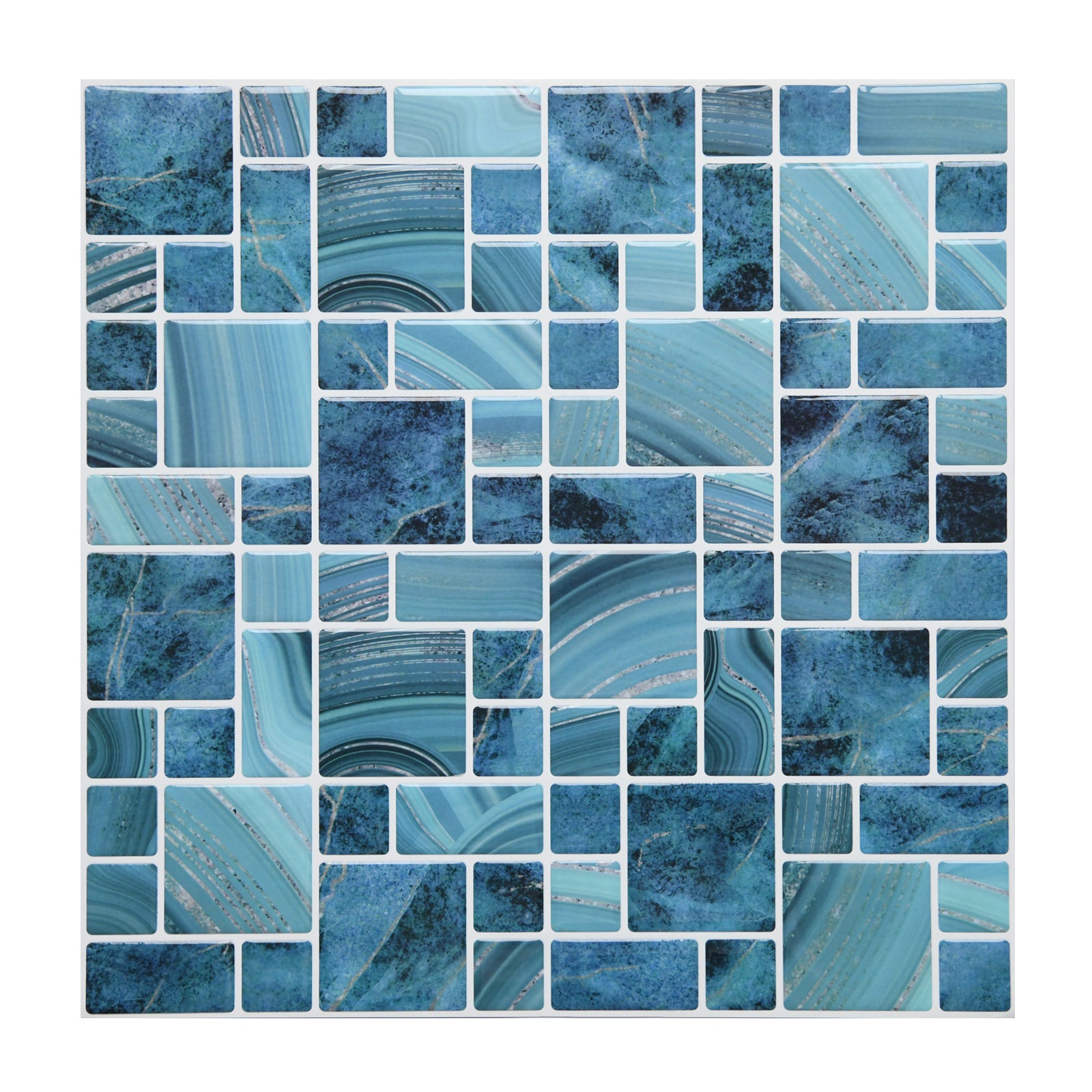 3D Blue Square Peel and Stick Backsplash Wall Tile
