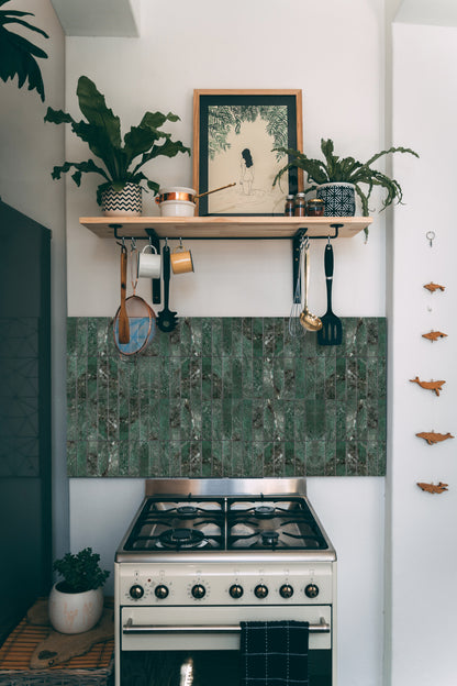 Green Marble Peel and Stick Backsplash Wall Tile