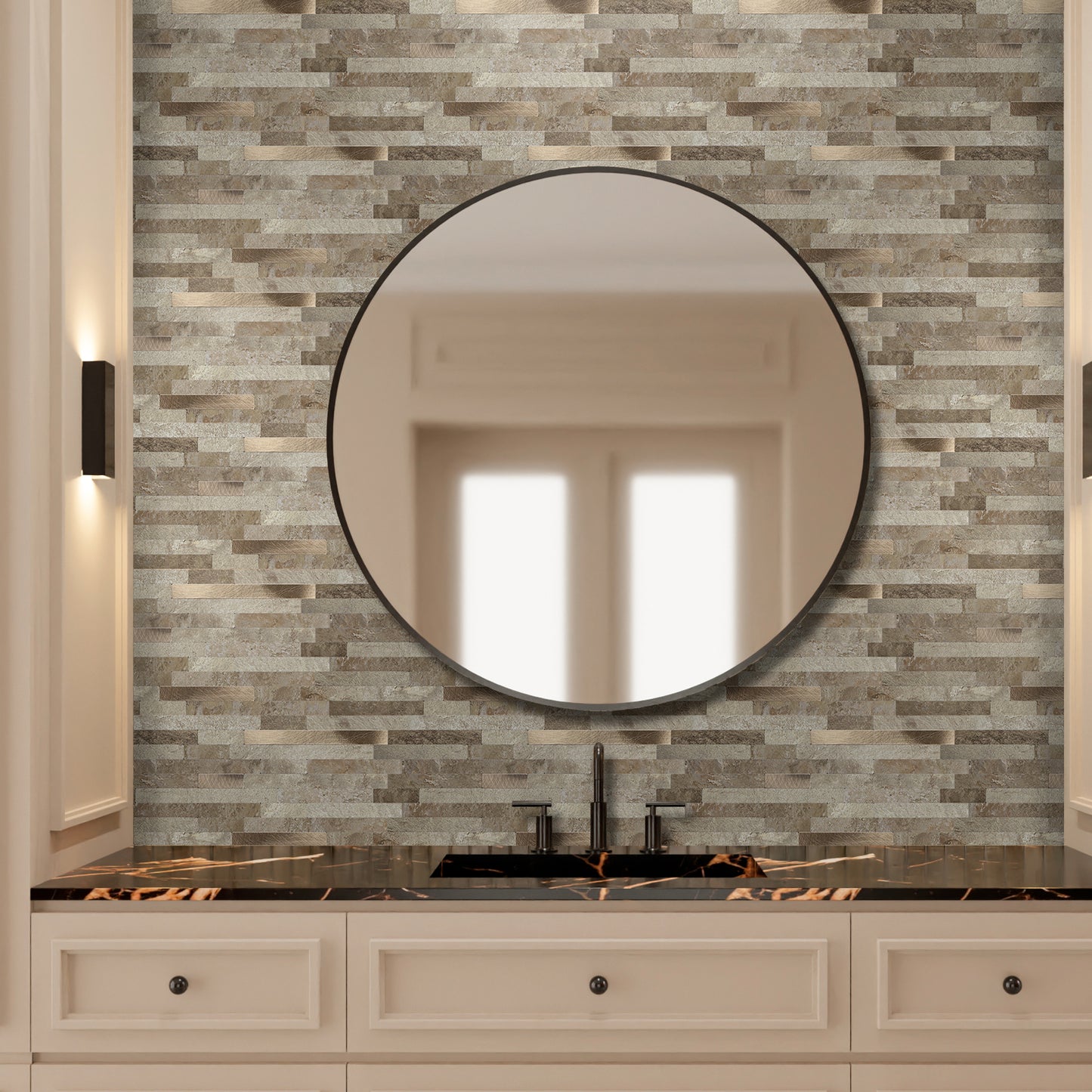 Miscasa Peel and Stick Backsplash – Ecru Slate Faux Stone Wall Tiles（12-Sheet）