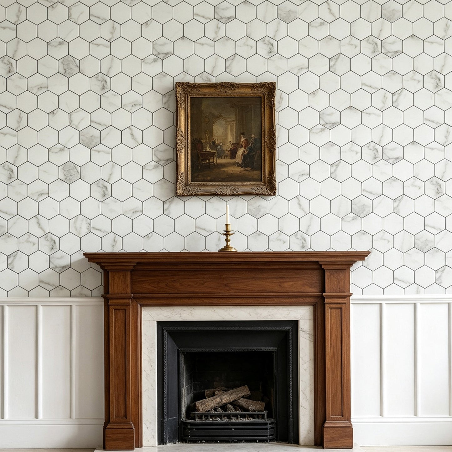 White Stone Hexagon Peel and Stick Backsplash Tile