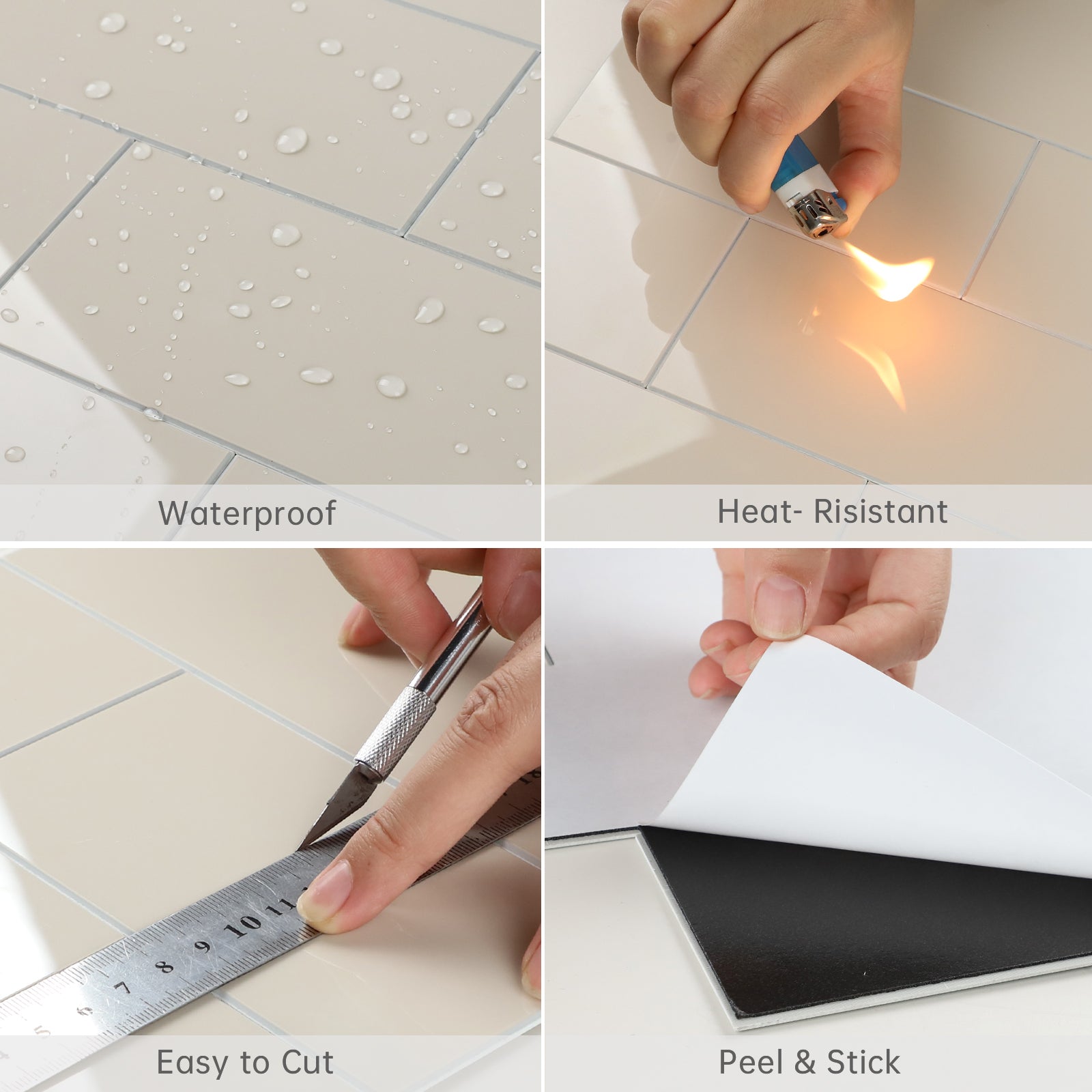 3D Glossy Beige Subway Peel and Stick Wall Tile