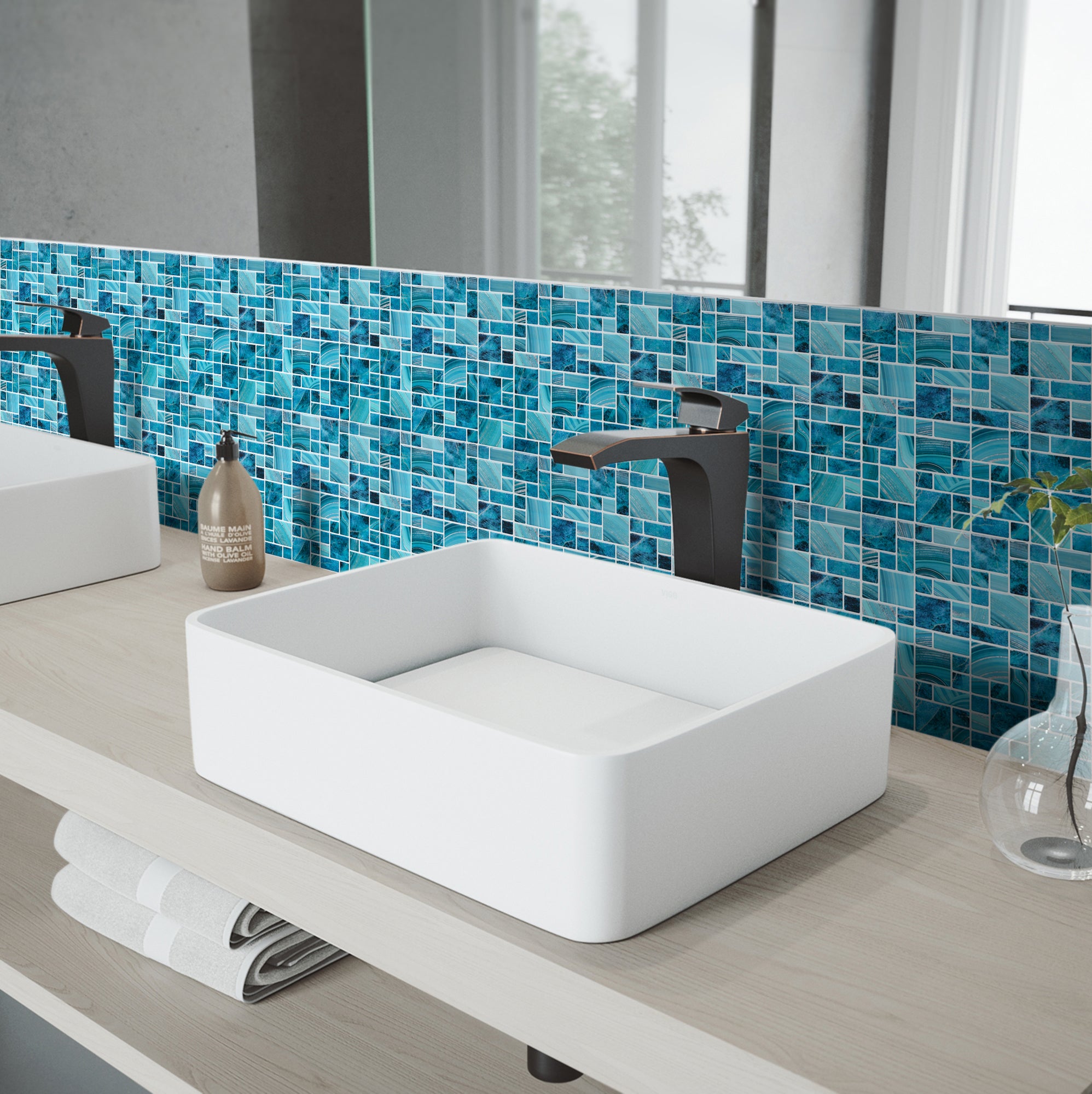 3D Blue Square Peel and Stick Backsplash Wall Tile