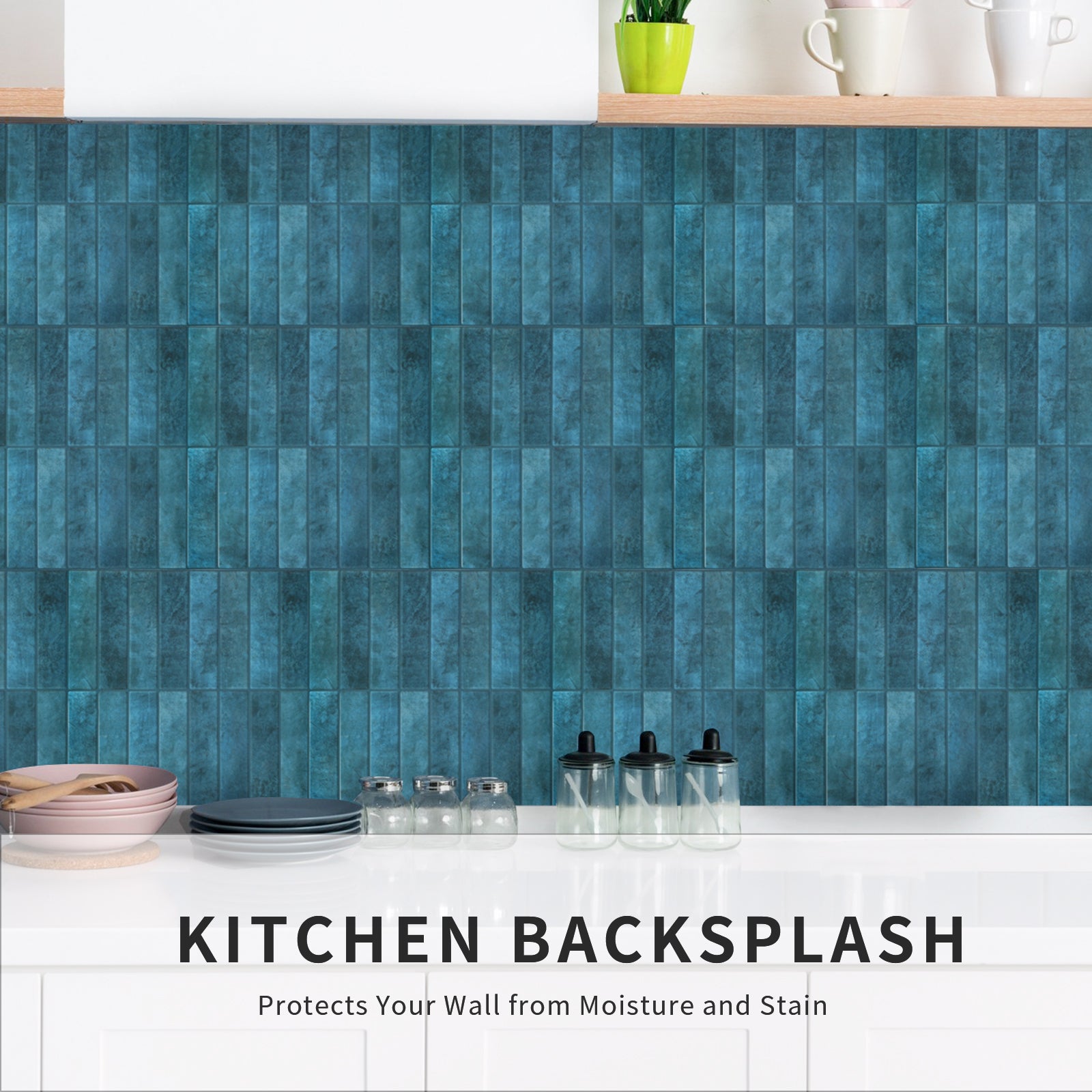 3D Blue Linear Mosaic Peel and Stick Wall Tile