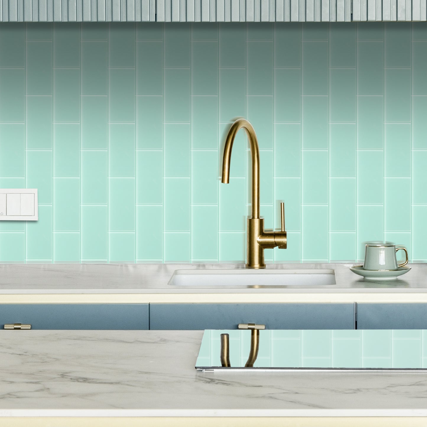Blue Peel and Stick Backsplash Wall Tile