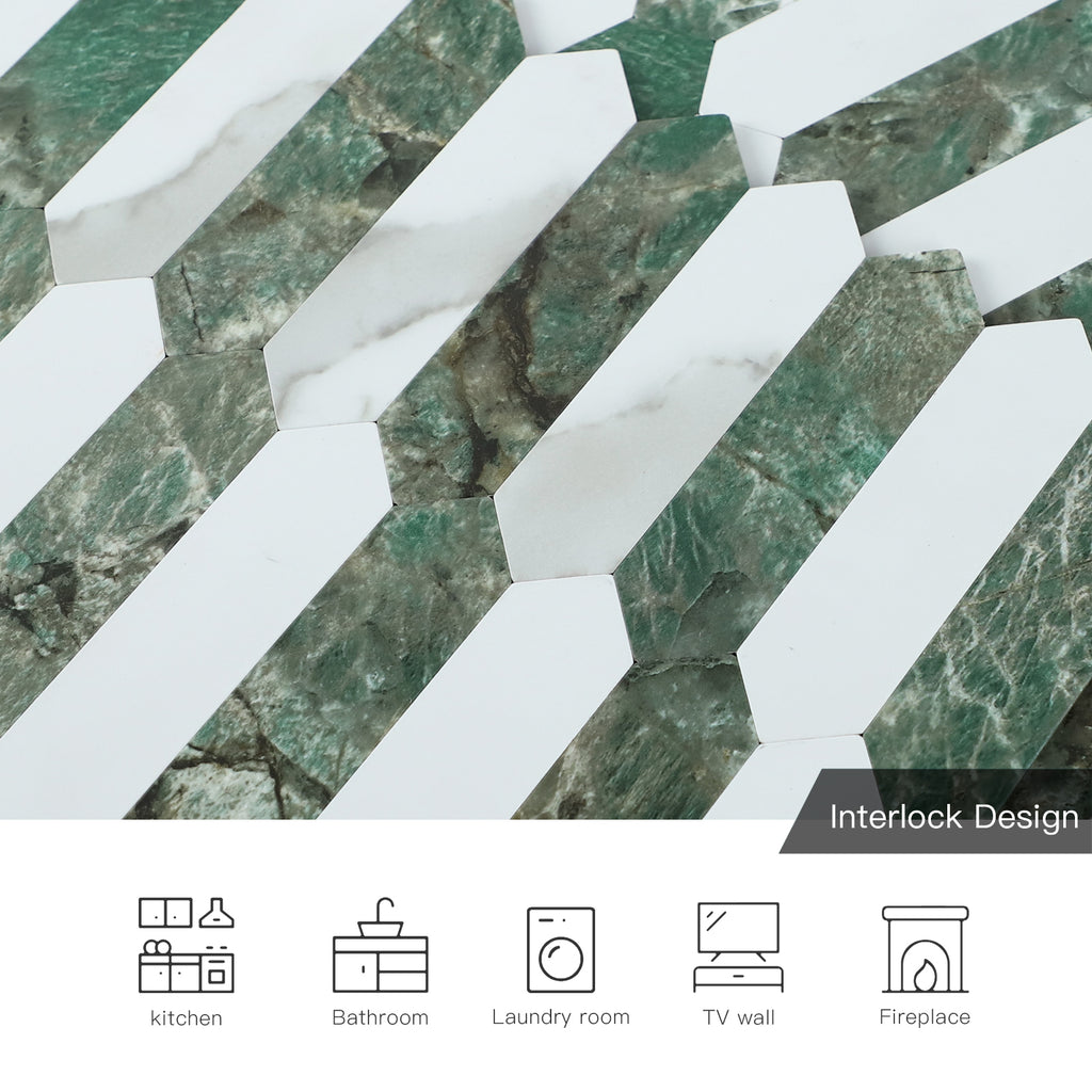 Long Green Hexaon Peel and Stick Backsplash Tile