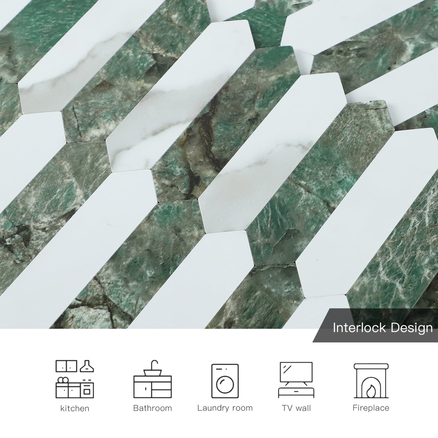 Long Green Hexaon Peel and Stick Backsplash Tile