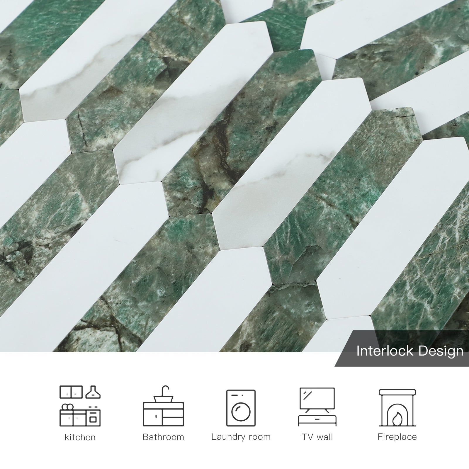 Long Green Hexaon Peel and Stick Backsplash Tile