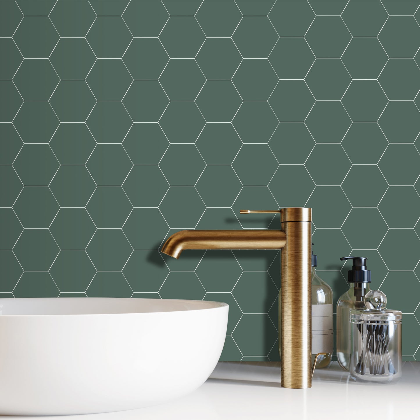 Olive Green Hexagon Peel and Stick Wall Tile