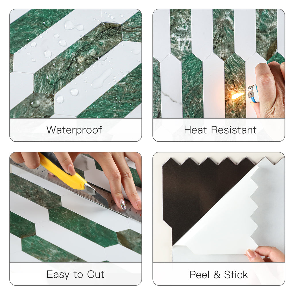 Long Green Hexaon Peel and Stick Backsplash Tile